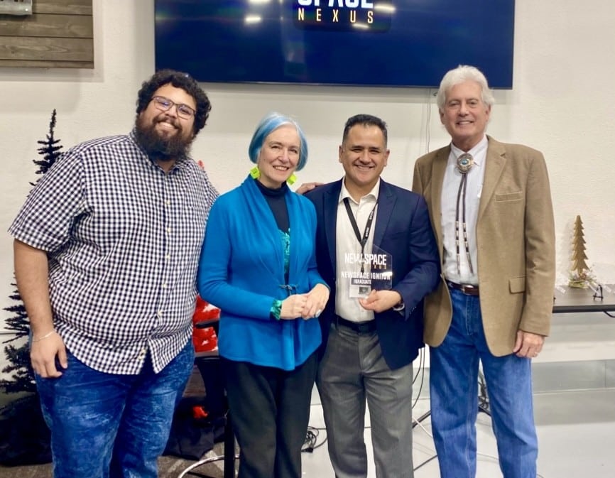 Dash2 Labs team (left to right): Dr. Jesus "Chuy" Ortega (CTO), Sarah Boisvert (Chief of Strategy and Marketing), John Hernandez (CEO), Tony Colucci (Advisor) Not pictured: Dustin Morris (VP Software), Mark Fidel (Advisor), Sandra Hirschberg (Advisor)