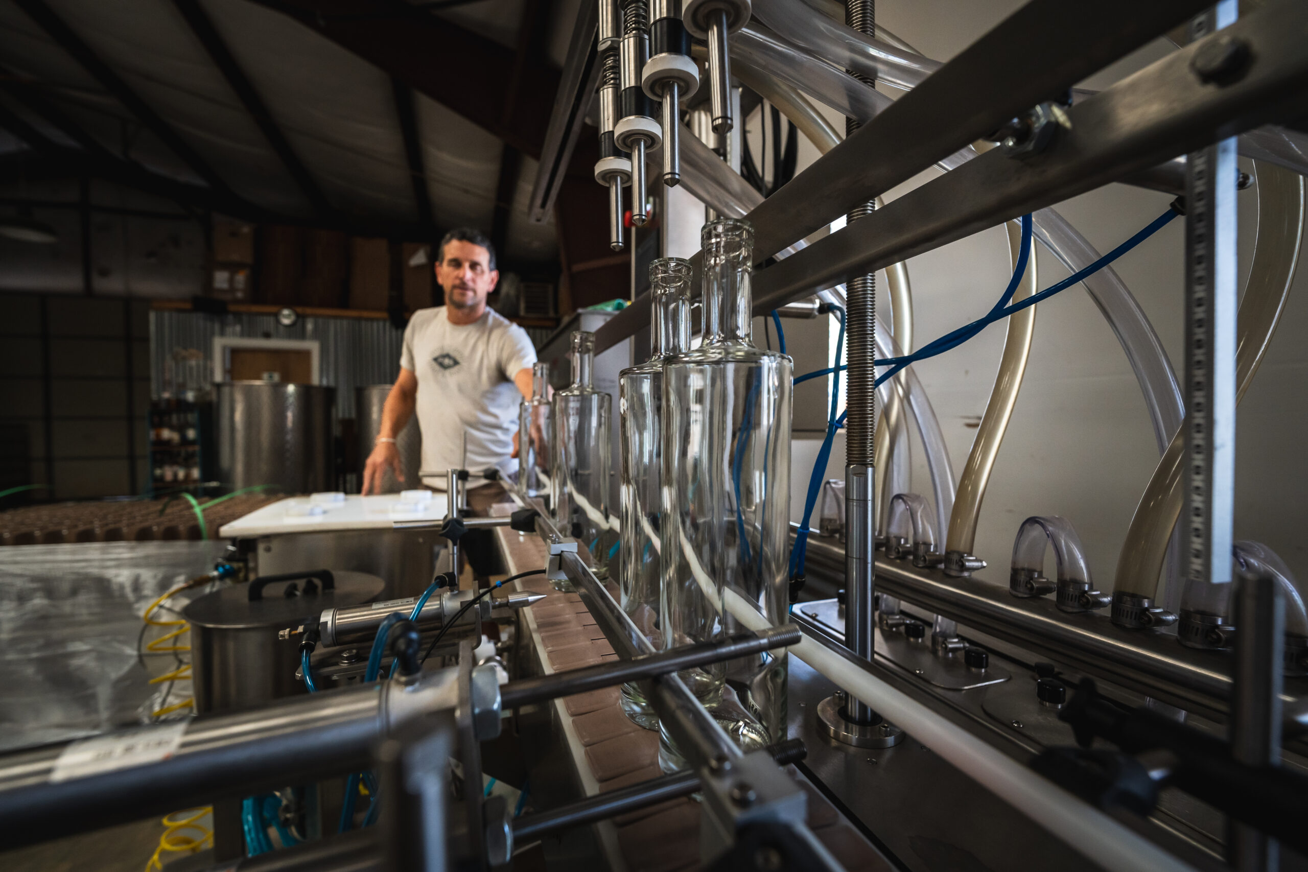 Glass bottles in a factory